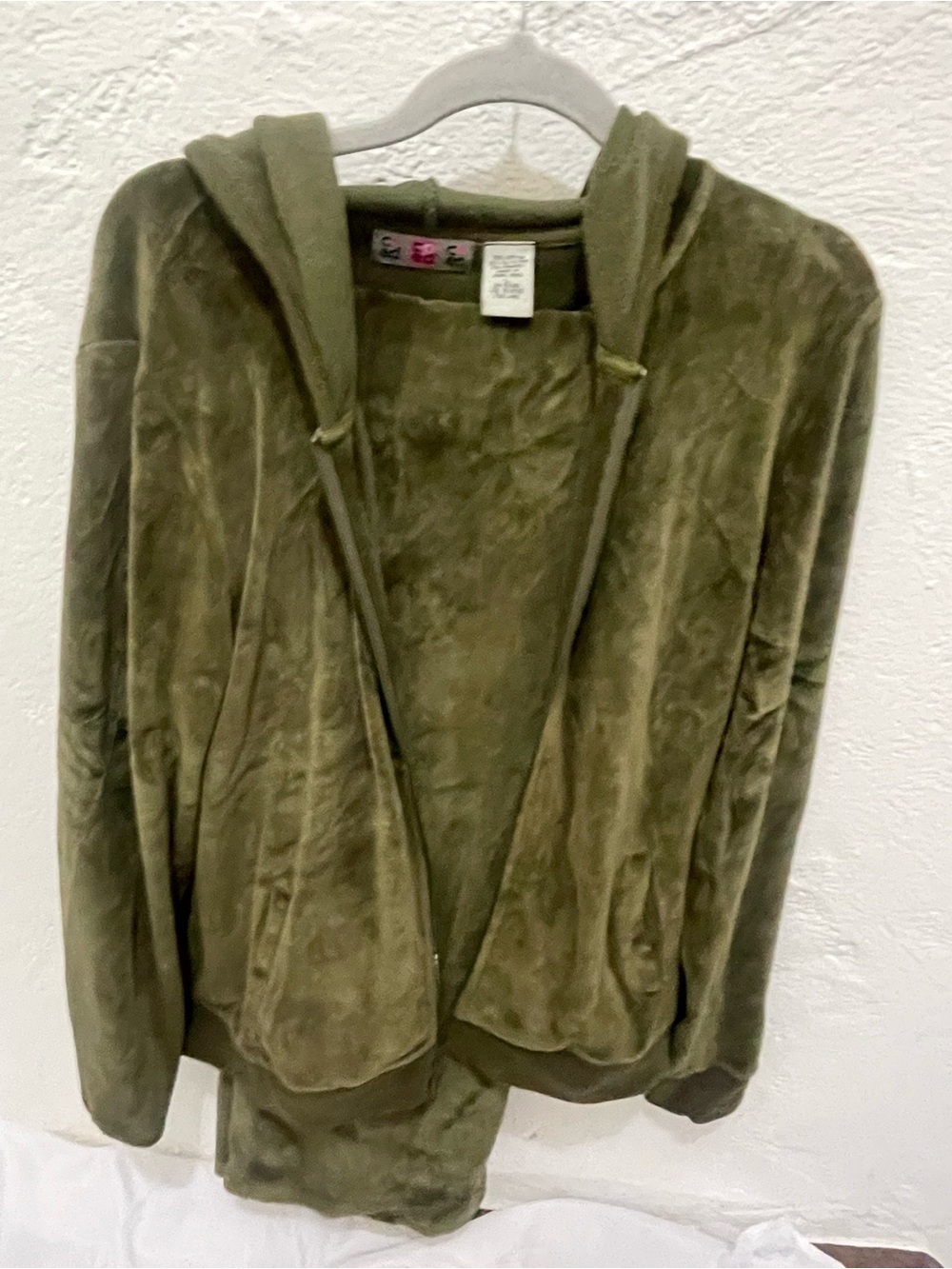 Y2K velour hooded Zip-Front Jacket in Olive Green size M/L (read for info)